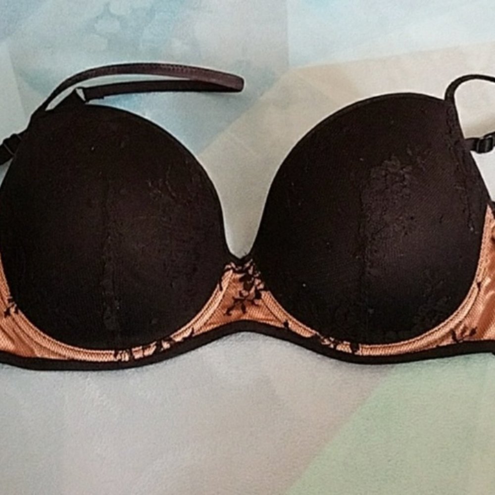 Black & Nude Lace Lightly Padded Denim Bra - Thin straps!